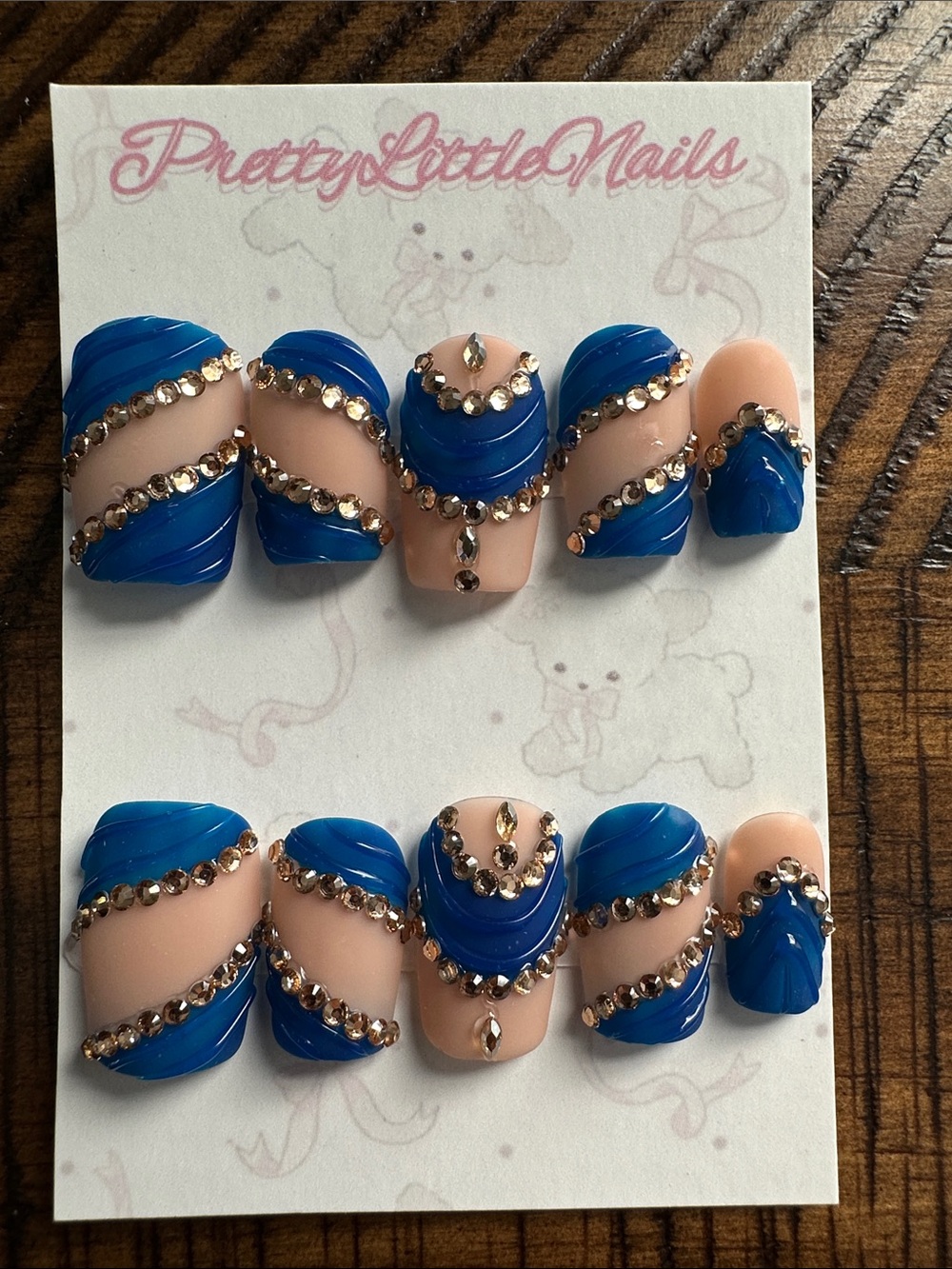 Blue & Nude Rhinestone Press-On Nail Set